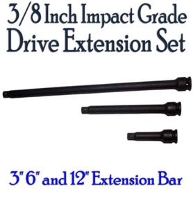 OEM 3/8" Impact Grade Drive Long Socket Extension 3 Piece Set 3" 6" 12" Bars - Picture 1 of 1