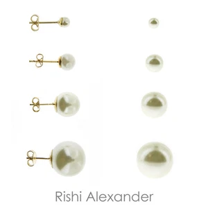 18k Gold Filled Round Shell Pearl Stud Earrings Butterfly Posts - Picture 1 of 3