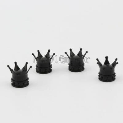 4 x Black Wheel Rims Accessories Crown Car Tire Air Valve Stem Screw Caps Cover - Image 1 of 4