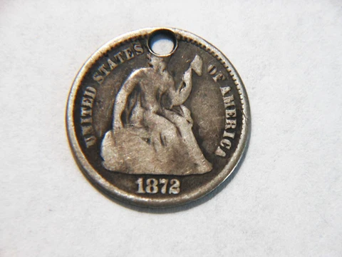 1872-P G+ (Holed) Silver Seated Liberty Half Dime, Nice Low Priced Vintage Coin Cover