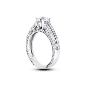Anillo de piedra lateral estilo vintage de oro blanco con diamantes naturales redondos D/SI2 de 3,13 quilates - Imagen 1 de 6