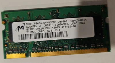 1 x 512mb DDR2 SODIMM PC2-4200 533mHz Micron MT8HTF6464HDY-53EB3 RAM - Image 1 of 4