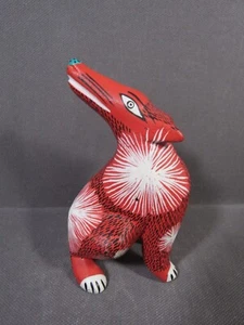 Turning Head Coyote Oaxacan Wood Red & White Hand Painted Folk Art 3.5" NO TAIL - Picture 1 of 8