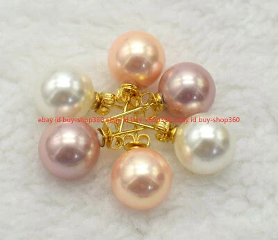 Venta al por mayor 3 pares de pendientes de perlas multicolores con concha del Mar del Sur de moda 8/10/12 mm Foto 1 de 4