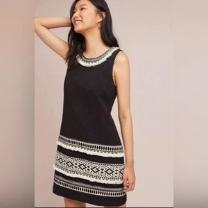 Anthropologie Meadow Rue Arctic Dress Womens LG Black Embroidery Thick Woven - Picture 1 of 14