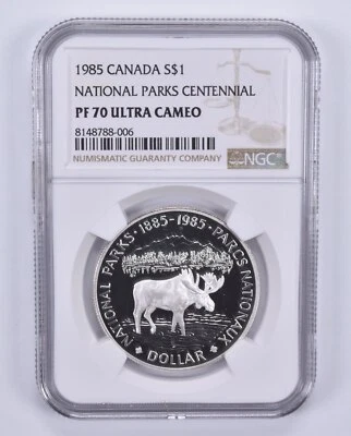 1985 Canada 1 Dollar Silver National Parks Centennial PF70 UCAM NGC Brown Label - Image 1 of 4