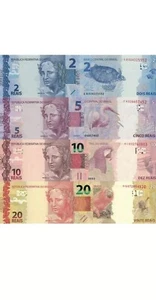 Brazil 4 Banknotes 2 + 5 + 10 + 20 Reais. Unc Brazilian 37 Reais Total. Brazil H - Picture 1 of 1