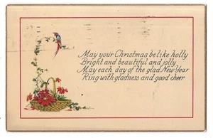 NATALE Sii come Agrifoglio felice CAPODANNO Cheer Bird Poinsettia Cartolina DB 1929 - Foto 1 di 2