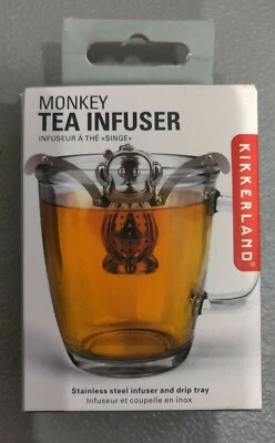 Kikkerland Monkey Stainless Steel Loose Tea Infuser With Drip Tray New  - Image 1 of 4
