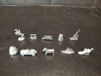 Monopoly Vintage lot 10 different board game metal pieces car dog iron thimble - Image 1 of 4