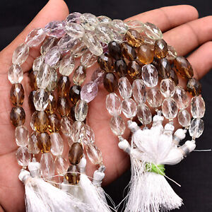 7'' Natural Multi Quartz Oval Nugget Faceted Loose Gemstone Beads 9x11-8x15mm 