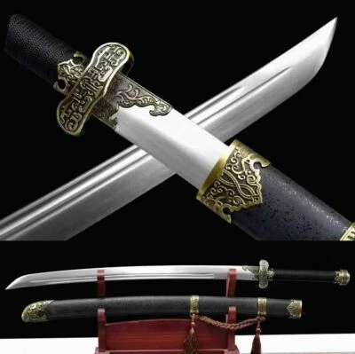 Espada china fuerte de Kung Fu resorte hoja de acero afilada Wushu Dao espada ancha 黑金古刀 Foto 1 de 4