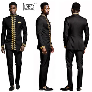 Afrikanische Kleidung für Herren Slim Fit Stickerei Blazer und Hose 2-teilig gefüttert Anzug - Bild 1 von 21