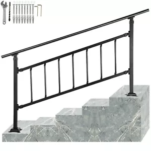 VEVOR Iron Handrail Stair Railing Hand Rail Kit 1-4 Steps Outdoor Black w/ Bars - Picture 1 of 12