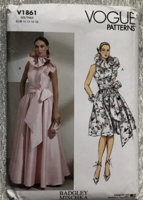 VOGUE 1861 UNCUT PATTERNS BY BADGLEY MISCHIKA DESIGNER EVENING  DRESS SZ 8-16  - Image 1 of 3