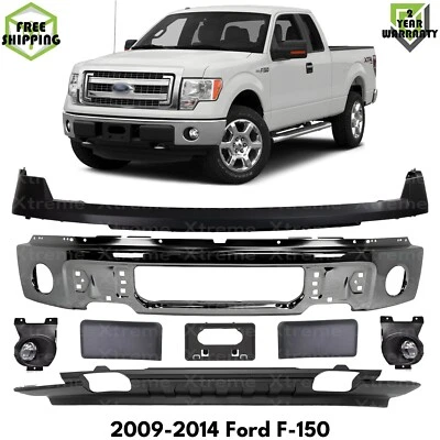 Front Bumper Chrome Steel & Fog Lights Assembly Kit For 2009-2014 Ford F-150 Foto 1 de 4