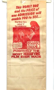 Mark Of The Devil Horror Movie Film Promotional Souvenir Vomit Barf Bag, 1970 - Imagen 1 de 2