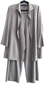 Eileen Fisher Damen Griege grau grün italienische Wolle Hosenanzug minimalistisch Gr. L - Bild 1 von 20