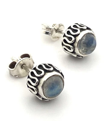 Pendientes vintage de plata Serling/piedra lunar arco iris 925 Foto 1 de 4