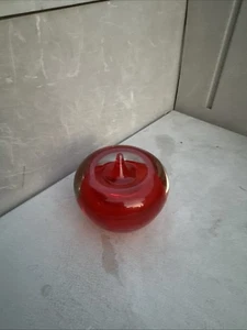 Vintage Mid Century BLENKO Art Glas Rot Klar Apfel Briefbeschwerer - Bild 1 von 19