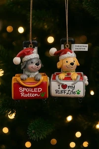 Kurt Adler 3.5" Dog Suitcase Ornaments – Hand Decoratd Spoiled Rotten & Ruff Lif - Picture 1 of 24