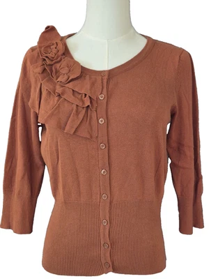 Cárdigan suéter para mujer Elle naranja rústico talla S calcomanía floral recortada 3/4 SLV Foto 1 de 4