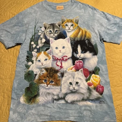 Vintage The Mountain Tie Dye T Shirt - Cats / Kittens - Sz Large Blue - Newland  - Image 1 of 4
