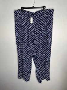 NWT Talbots Women's 22W Navy & White Floral Wide Leg Pull on Cropped Pant - Picture 1 of 8