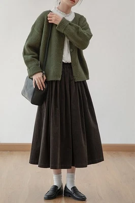 Nuevas faldas informales sueltas de pana retro japonesas para mujer de cintura alta línea A Foto 1 de 4