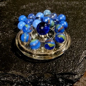 21 Stück Vintage Akro Achat Murmeln Wirbel blau m. gelb grün orange Wirbel - Bild 1 von 9