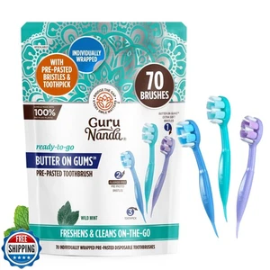 GuruNanda Ready-to-Go Einweg Mini Reisezahnbürsten - Butter auf Zahnfleisch So - Bild 1 von 5