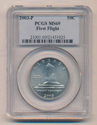 2003 P FIRST IN FLIGHT HALF DOLLAR COMMEMORATIVE COIN PCGS MS69 - Image 1 of 2