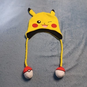 Pokémon Pikachu gelbe Strickmütze mit Pokéball Quasten Einheitsgröße Acryl - Bild 1 von 7