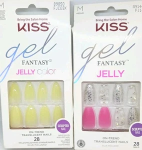 2 Kiss Gel Jelly Fantasy Nails Nuove In Confezione 28 Unghie Per Confezione Media Lunghezza  - Foto 1 di 1