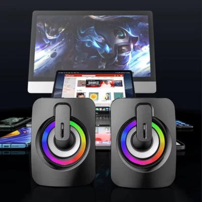 Casse per Computer PC Altoparlanti Stereo HIFI USB con Microfono e Luce LED - Immagine 1 di 4