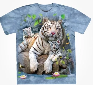 White Bengal Tiger & Baby Cubs Light Blue Cotton T-Shirt 2XL The Mountain - Picture 1 of 5