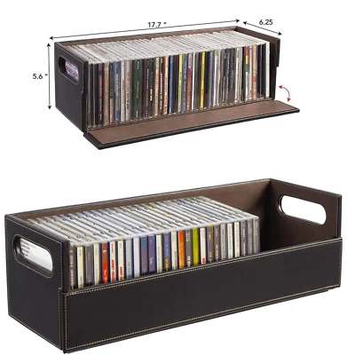 Caja de almacenamiento de CD imitación cuero marrón - Tiene capacidad para 40 CDs DVDs Cassette Organizador de cinta Foto 1 de 4