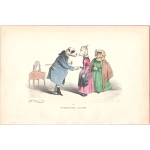 GRANDVILLE - Original Antique Mid-19th Century Hand-Colored Lithograph - L - Picture 1 of 1