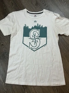 Majestic Seattle Mariners Skyline Home Plate Logo Shirt White Adult Size Medium - Picture 1 of 6
