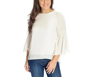 NEU Kate & Mallory gewebte Krepp lange Glockenärmel Schlitz Rücken Lagenlook Bluse - Bild 1 von 6