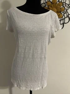 Eileen Fisher V-Neck Easy Linen Shimmer Silver Tee Women’s Medium - Picture 1 of 7