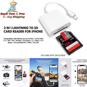 2 In 1 Lightning To SD Card Reader For iPhone Apple MFi Certified Dual Slot NEW