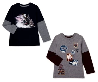 365 Kids/Garanimals Boys 2-Piece Long Sleeve Navy/Gray Graphic T-Shirts Size 10 - Image 1 of 4