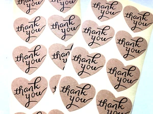 Kraftpapier Herz Aufkleber Thank You Danke 3,9x2,5cm Gastgeschenke natur braun - Bild 1 von 1