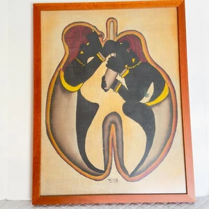 Vintage African American Black Women Dancing Music Oil Painting Canvas Framed - Picture 1 of 10