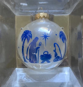 Weihnachtsschmuck BRONNERS Österreich "Dir ist ein Heiland geboren.." blau weiß - Bild 1 von 6