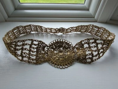 Cinturón Arte Brutalista Vintage Trenzado Metal Dorado Metálico Gancho Ajustable 34.5"  Foto 1 de 4