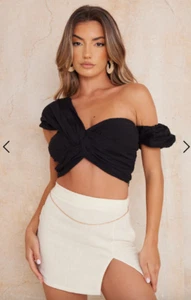 PLT Top Size 12 New Black Pleated Crop Twist Front Party Going Out Sexy Club - Picture 1 of 9