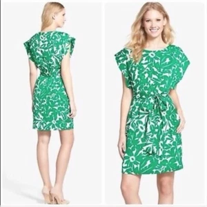 Eliza J Flutter Sleeve green Floral belted Dress $138 Size 12 - Picture 1 of 10