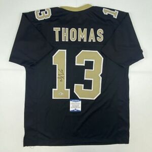 Autographed/Signed MICHAEL THOMAS New Orleans Black Football Jersey Beckett COA
